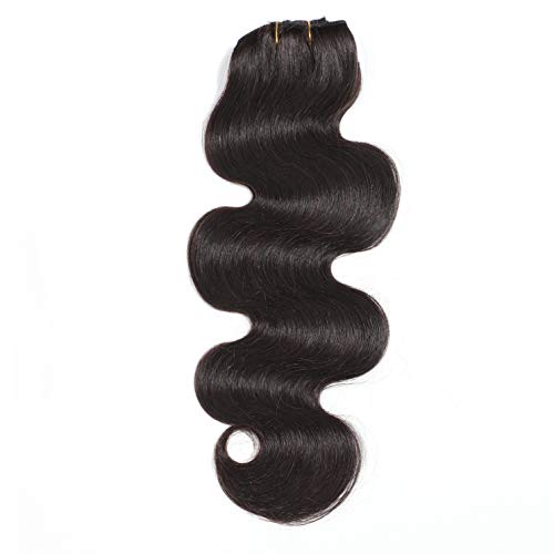 Urbeauty Wavy Clip in Extensions Human Hair 7Pcs/80g 14" Full Head Body Wave Triple Weft Remy Clip in Hair Extensions #1B Natural Black - Thumbnail 2