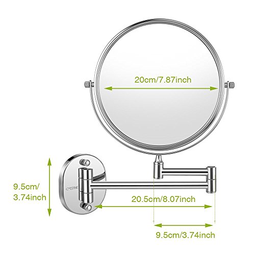 Cozzine Wall Mount Makeup Mirror, 10X Magnifying Two Side Vanity Extendable Bathroom Mirror, Chrom Finish (10X, Silver)