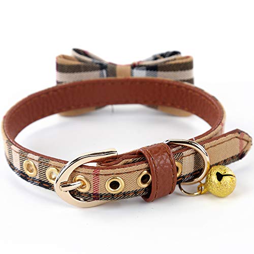 image for SuperBuddy Dog Cat Collars Leather for Small Pet Adjustable Bow-tie an
