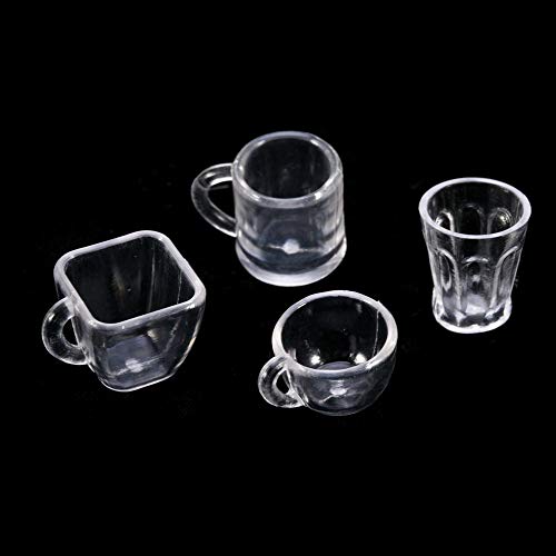 Dollhouse Accessories, 34pcs Micro Transparent Plastic Wine Glass Beer Mug Drinking Cup Teacup and Wine Glass Set Suit Doll House Kitchen Accessories