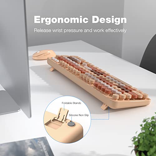 KNOWSQT Wireless Keyboard and Mouse Combo, Milk Tea Color 104 Keys Full-Sized 2.4 GHz Round Keycap Colorful Keyboards, USB Receiver Plug and Play, for Windows, Mac, PC, Laptop, Desktop