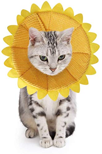 SLSON Cat Cone Soft Pet Recovery Collar Cotton Protective Pet Cone Alternative Adjustable Collar for Cat and Puppy, Yellow (S)