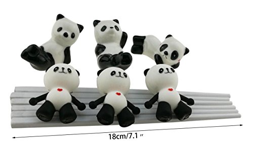Cute Black and White Panda Chopsticks With Training Connector Ceramic Chopsticks Stand Rest Holder For Kids Adults (1 Set Of 3 Pairs Chopsticks and 3 Chopstick Rests) - Thumbnail 2
