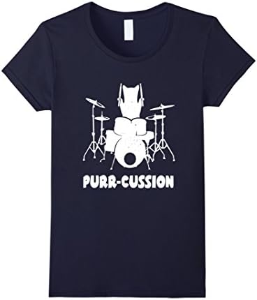 Womens Purr-Cussion Cat Drummer Funny Gift T-Shirt XL Navy