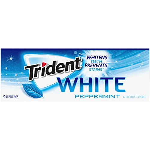 TRIDENT WHITE PEPPERMINT SUGAR-FREE CHEWING GUM, 9 PACKS OF 16 PIECES (144 TOTAL PIECES)