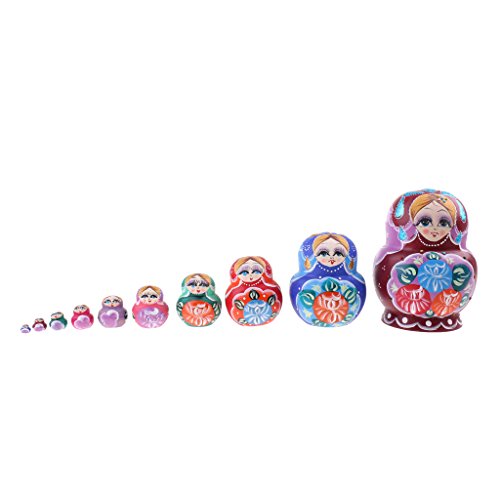 Xiaojikuaipao 10pcs Russian Matryoshka Wooden Dolls - Flower