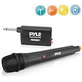 Pyle Portable VHF Wireless Microphone System - Professional Battery Operated Handheld Dynamic Unidirectional Cordless Microphone Transmitter Set W/Adapter Receiver, for PA Karaoke DJ Party, Black