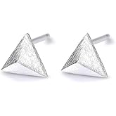 Rofeego S925 Sterling Silver Tiny Pyramid/Triangle Stud Earrings,Hypoallergenic Jewelry Gift,Brushed Finish