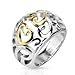 STR-0049 Stainless Steel Two Tone IP Vintage Heart Swirls Frontal Ring(9)
