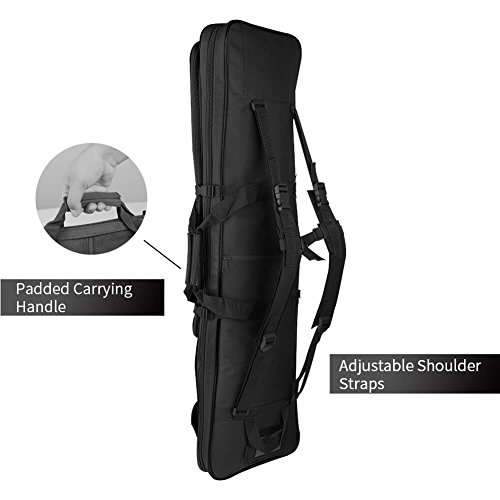 Luvodi Tactical Rifle Soft Case Padded with Backpack Straps 3 Pouch, 2 Zipper Pocket, 1 Short Gun Pistol Storage Holder 48 inch Military Survival Trekking Hiking Fishing Rod Bag - Thumbnail 4
