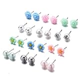 Women's Girl's Assorted Multiple Ball Daisy Rose Flower Pearl Stud Earring Set 12 Style/pack