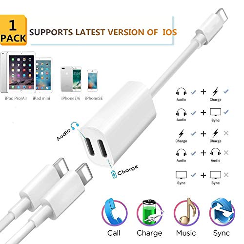 [Apple MFi Certified] iPhone Headphone Adapter,2 in 1 Dual Lightning