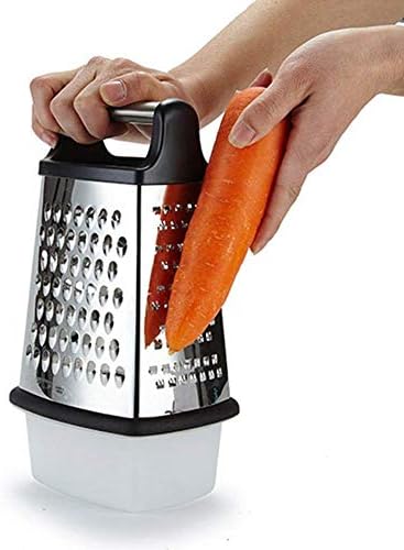 DUDDP kitchen Slicer Zester Stainless Steel Cheese Grater Lemon zester Premium Stainless Steel Blade, 4 Sided Grater with Ergonomic Handle, Detachable Container, Lid - Easy to Use,Silver