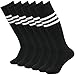 Fasoar Men's Women's Knee High Stripe Football Sports Boot Socks Soccer Hosiery Pack of 6 Black  6  Black  One Size