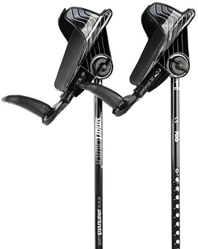 Smart Crutch (2020) Forearm Crutch 15-90 Degree Rotation - 2 Ergonomic Walking Aids, Adjustable 4’4-6’7 Adult Athlete Elderly Injury/Disability, Mobility Support - Small, Black