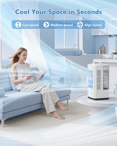 Deodak 4-in-1 Portable Air Conditioners: 1700ml Tank Mini Air Conditioner with 120° Oscillating 16.5ft Remote - Evaporative Air Cooler with 3 Speed & 7 Lights 1-7H Timer - Portable AC Unit for Bedroom