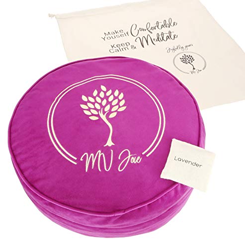 MV Joie Zafu Yoga Meditation Cushion Filled with Buckwheat Hulls & Charcoal Packages | Soft Velvet/Suede Yoga Pillow; Embroidery Design, Free Lavender Pouch & Anti-dust Cotton Bag (Violet Purple,13″)