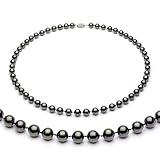 Sterling Silver 7-7.5mm Black Akoya Cultured High Luster Pearl Necklace, 18"