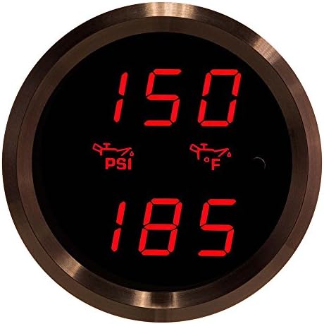 VEI Systems Dual-Display gauge: 150 PSI oil pressure and 320 deg-F oil temperature (red/black)