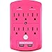 Surge Protector, Electronics Charging Station, 6 Outlet 2 USB Port Wall Adapter with Safety Indicator Lights -Pink- by Office + Style