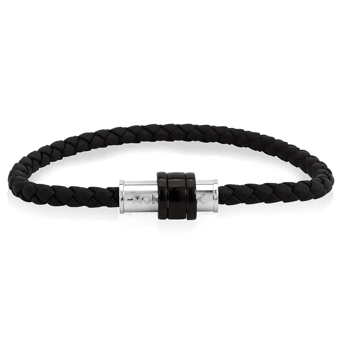 MONTBLANC Bracelet, Steel, Black Leather, PVD, 63, Black, One Size, Modern, Black, One Size, Modern