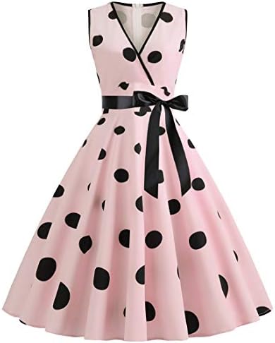Wellwits Women's Polka Dots V Neck Elegant Casual Retro Vintage Dress