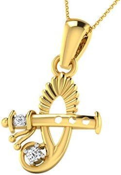 Silvernshine Jewels 0.05Ct Sim Diamond Krishna Flute Pendant with 18" Chain 14K White Gold Plated Silver