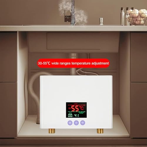 Saraele Electric water heater, Instant Water Heater 3KW Mini Electric Tankless Water Heater Wall-Mounted with LED Display 3-Level Temperature Adjustment Remote Control for Home Kitchen Bathroom