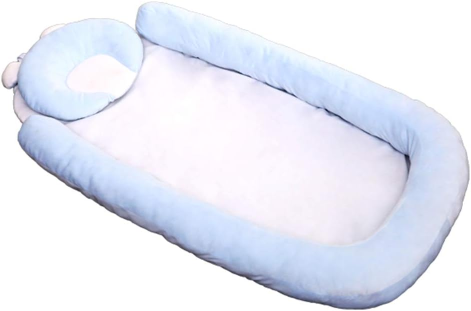 MERICP Portable Newborn Baby Crib - Infant Cradle Travel Sleeping Bag, Blue Safety Sleeping Pad with Headrest for 0-36 Months Toddler