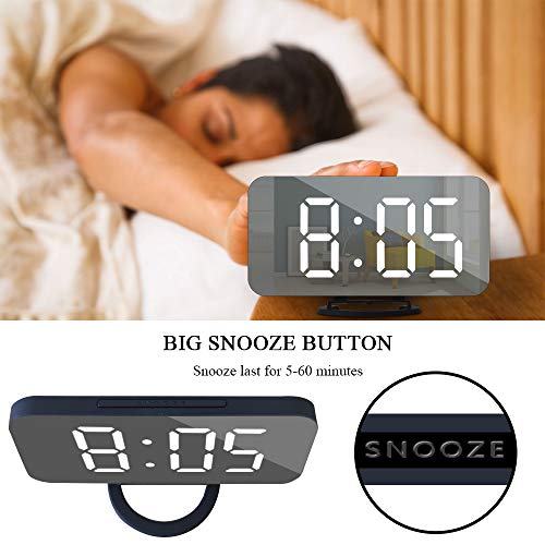 GLOUE Alarm Clock with USB Charger, Digital Alarm Clocks for Bedrooms Large Mirror Surface, Easy