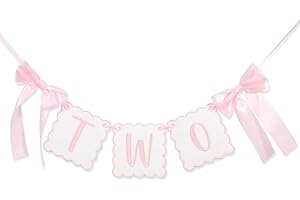 Pink Bow 1 to 2 Years Old Birthday Banner - Girl Embroidered Highchair Banner, First Party Cake Smash Prop, Leaving a Wonderf