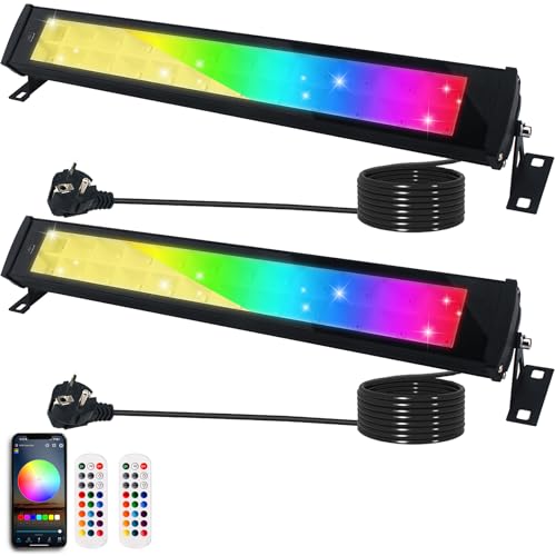 50W Outdoor RGB LED Floodlight, 2PCS Color LED Projector with Remote Control 2.4G and Bluetooth APP Projector RGBW IP66 Waterproof Spot Led Color LED RGB Dimmable Bar for Garden Tree Festival
