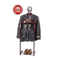 ClosetMate Executive Clothes Valet Stand - Beautiful Solid Hardwood Valet Clothing Hanging System with Mirror, Rack for Shoes, Tray for Cell phone and Keys, Great Gift