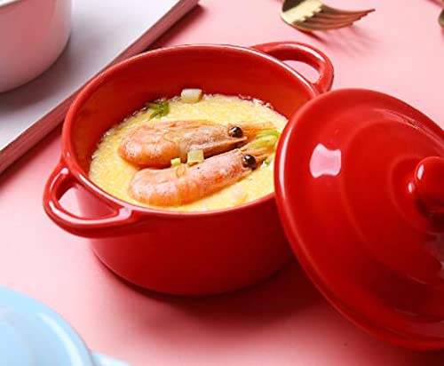 Jucoan 4 Pack Porcelain Ramekin with Lids and Handles Oven Safe, 8 oz Round Ramekins Souffle Creme Brulee Baking Dish, Pudding Custard Dish, Individual Servings Mini Casserole Dishes, 4 Colors