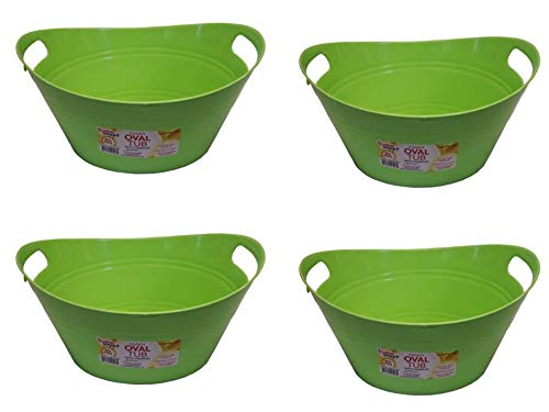 Oval plastic storage tubs with handle - Small size: (12.8" x 9" x 6.3") - Oval plastic tub with handle - beverage and ice bin - store small items at home, classroom, beauty salon. (Green)