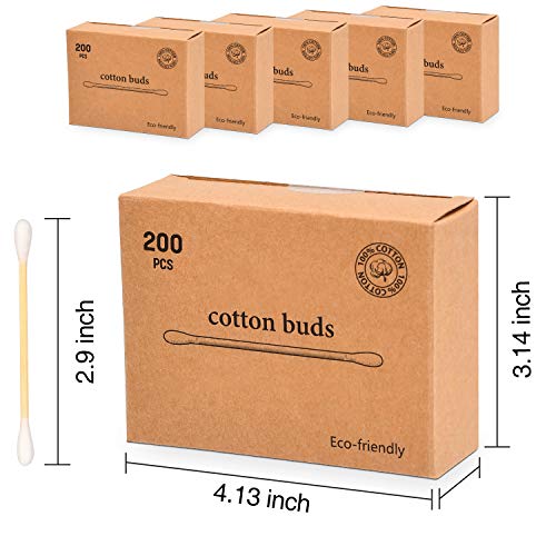 image for SUBEKYU Bamboo Organic Cotton Swabs, Eco-Friendly Round Double-headed 
