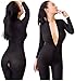 Womens Open Crotch Jumpsuits Perspective Sexy Zipper Long Sleeves Corset Catsuit Teddy Cosplay (Black)