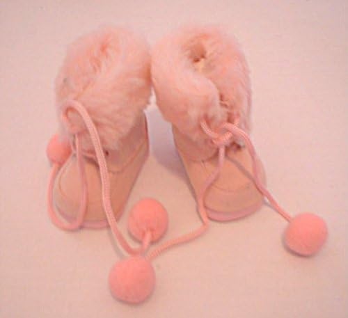 Fits American Girl or Any Similiar 18" Dolls. Doll Clothing Darling Little Doll Shoes, Pink Fur Trimmed Boots. Pink Boots with Fur Trim. The Laces Have Pom Poms on the Ends