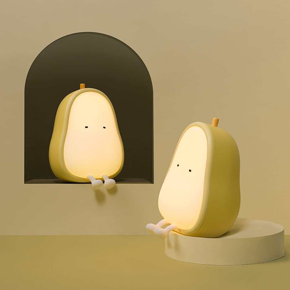 Ipalmay Cute Pear - Shape Silicone Night Light, Home Lamp for Kids USB Rechargeable Lamp, ABS+PC, Bedroom Decoration Light 3 Colors Dimmable — image 1