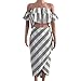 VANCOL Women's Sexy Strapless Ruffles Striped Top and Skirt Irregular Slit Bandage Maxi Dress Beach 2 Piece Set