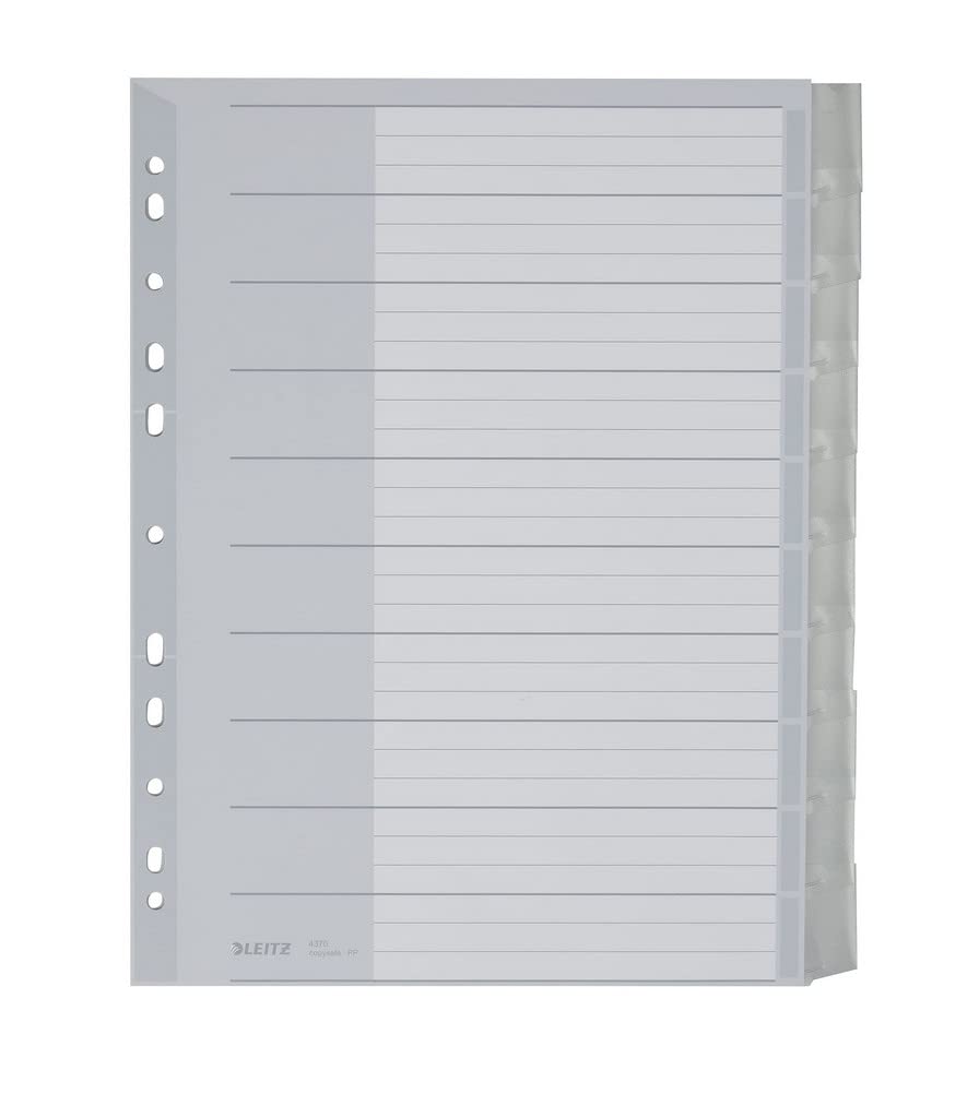 Esselte Leitz 43700000 Plastic Index Blank A4 Polypropylene 10 Sheets Grey