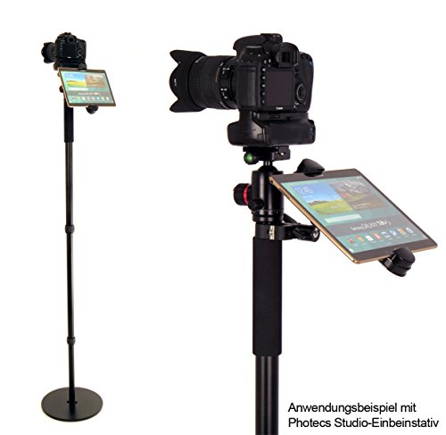 Photecs® Universal Tablet-Halterung Pro V1B, Halter f. iPad Pro 12,9" oder andere Tablets und Smartphones von 5" bis 14 Zoll, Befestigung von Tablet-PC als Monitor an Stativ, Mikrofon-Ständer etc. – Bild 4