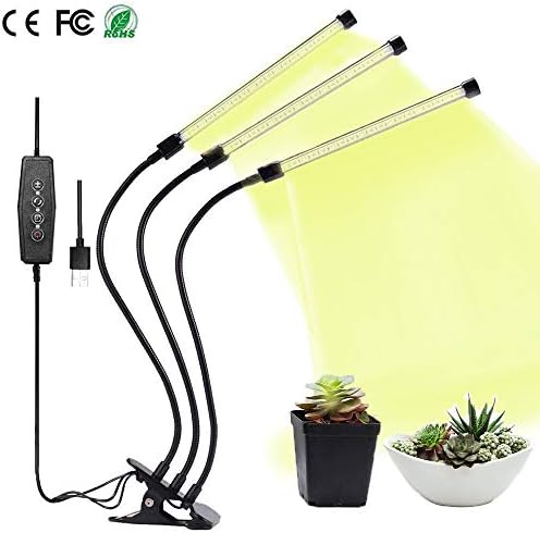 Grow Light, Grow Lamps for Indoor Plants, 27W 3-Head 54 LED Growing Chips with Auto ON & Off Timer, Adjustable 360 Degree Gooseneck, 5 Dimmable Levels, 3/9/12H Timer (Full Spectrum)