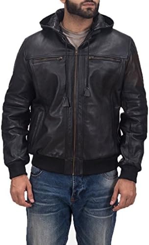 Decent Fashion New Men's Motorcycle Brando Style Biker Real Leather Hoodie Jacket (XX-large, genuine)