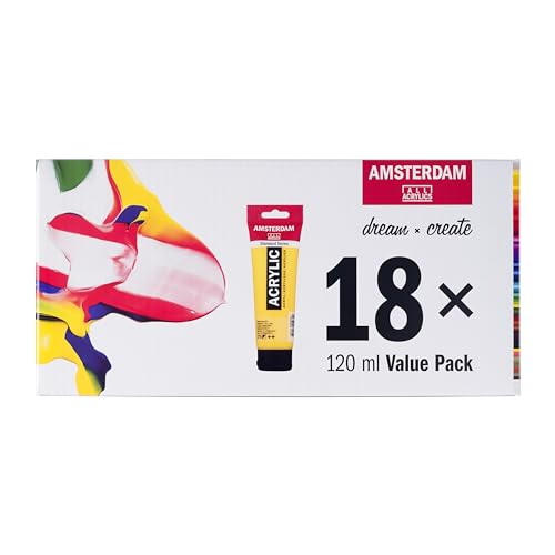 Amsterdam Standard Series Acrylfarben | Vorteilspackung mit 18 Farben (120 ml) | Grundlegende Farbauswahl | Künstlerfarben