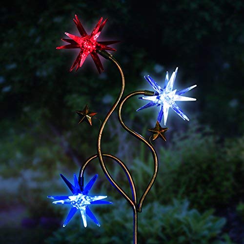 11 L x 3 W x 33 H Exhart Triple Color Starburst Garden Stake Glow Stars