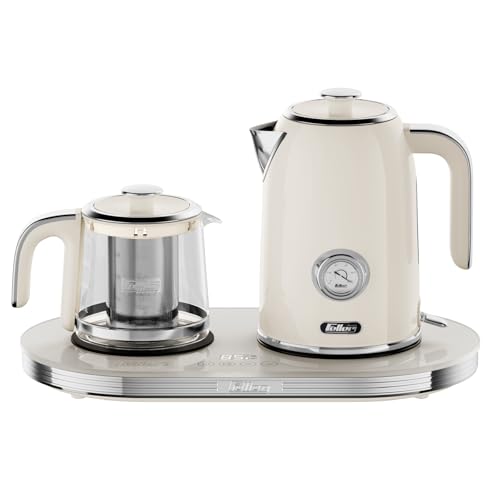 Feller Germany 2200 W 2-in-1 Retro Teamaker/Coffee Maker +1.7L Stainless Steel Electric Kettle with Strix, Adjustable Touch Teapot Temp+LED Display, TS490, 2Y Guarantee-UAE Version (Cream)
