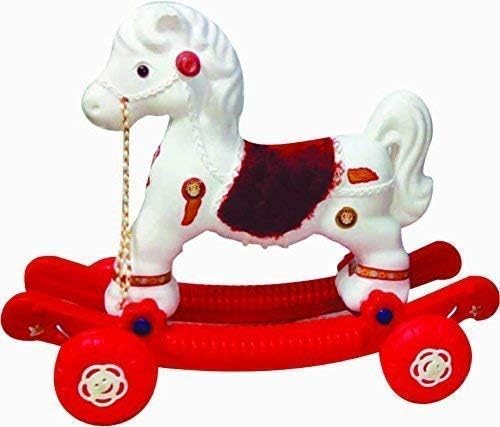 JBRD TOYS Manan 2-in-1 Plastic Horse Rider/Rocker for Kids (White and Red)