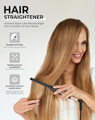 UMIGA Mini Pencil Hair Straightener, Travel Straighteners, 2-in-1 Straightener & Curler, Travel-Size with 4 Adjustable Temperatures,Portable Lightweight Design for Short Hair & Beards