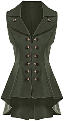 Desirca Long Vest Coat Women Sleeveless Lapel High Low Dressy Waistcoat Solid Vest Jacket Ladies Office Coat Army Green Xxl